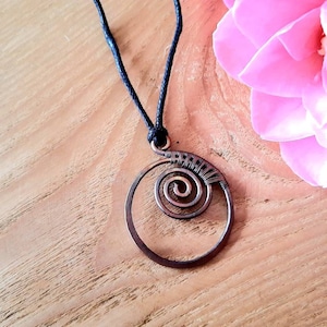 Ammonite Pendant, Copper Wire Wrapped Spiral Necklace, Celtic or Boho Festival Jewellery, Unique Gifts for Her or for Him