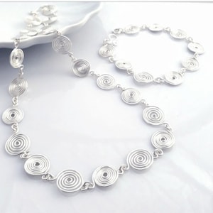 Silver Spiral Jewellery Set, Necklace and Bracelet Set, Celtic Design, Handmade Jewellery, Gift for Mum, Anniversary Gifts for Women