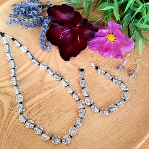 Silver Spiral Necklace Earrings and Bracelet Jewellery set, Viking Pagan Jewellery, Circle of Life, Spiral Jewellery, Gifts for women