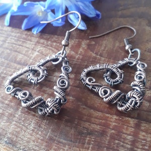 Copper Heart Earrings, Wire Wrapped Earrings, Unique Jewellery, Gifts For Women, Gifts For Friends, Heart Earrings, Dangle Earrings