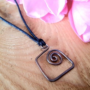 Copper square spiral pendant necklace