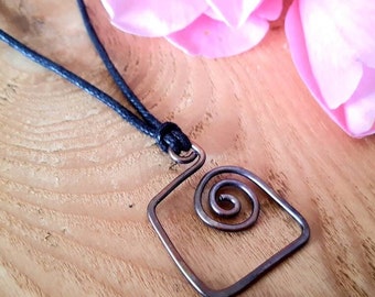 Copper square spiral pendant necklace