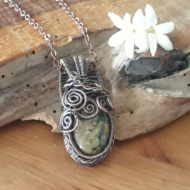 unique handmade jewellery gifts Rhyolite Agate Copper wire wrapped pendant Medusa copper necklaces Pendants
