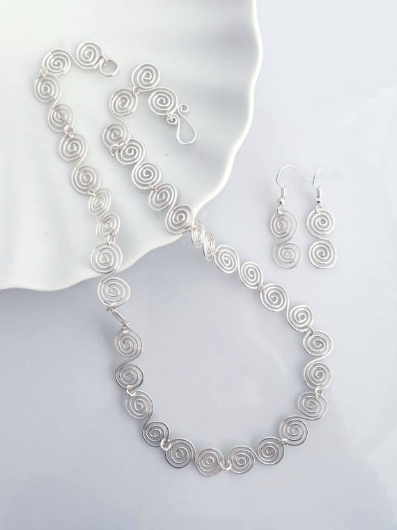 Celtic Silver Spiral Necklace & Earrings Jewellery Sets | Etsy UK