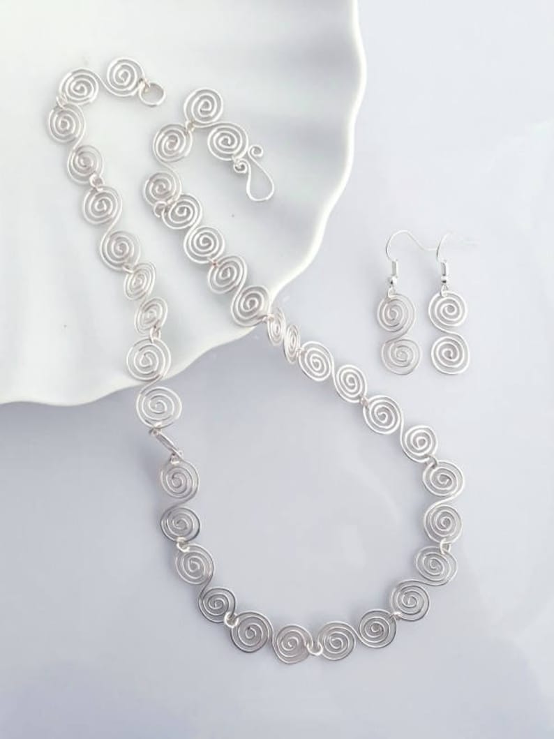 Celtic Silver Spiral Necklace Earrings, jewellery sets, weddin Celtic Silver Spiral Necklace Earrings, jewellery sets, weddin
