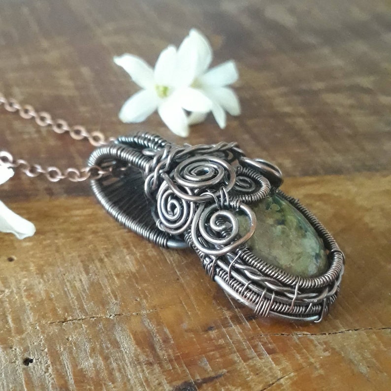 unique handmade jewellery gifts Rhyolite Agate Copper wire wrapped pendant Medusa copper necklaces Pendants