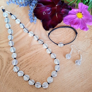 Silver Spiral Necklace Earrings and Bracelet Jewellery set, Viking Pagan Jewellery, Circle of Life, Spiral Jewellery, Gifts for women