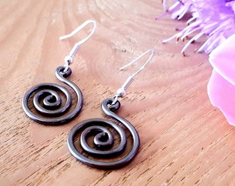 Spiral copper earrings, Celtic, Druid, Viking, Wicca jewellery, birthday gifts, for women