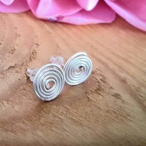 Spiral Stud Earrings, Closed Spirals, Silver Wire Jewellery, Unique Earrings, Mothers Day Gift Ideas