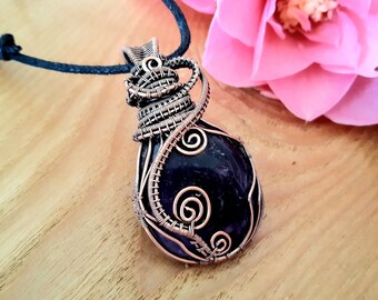 Ameythst Gemstone Copper Pendant, Shadow Ameythst, Wire Wrap Necklace, Copper Jewellery, Healing Talisman Pendant, Crystal Jewellery