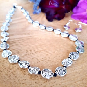 Silver Spiral Necklace and Earrings Jewellery set, Viking Pagan Jewellery, Circle of Life, Spiral Jewellery, Gifts for women, Ammonite