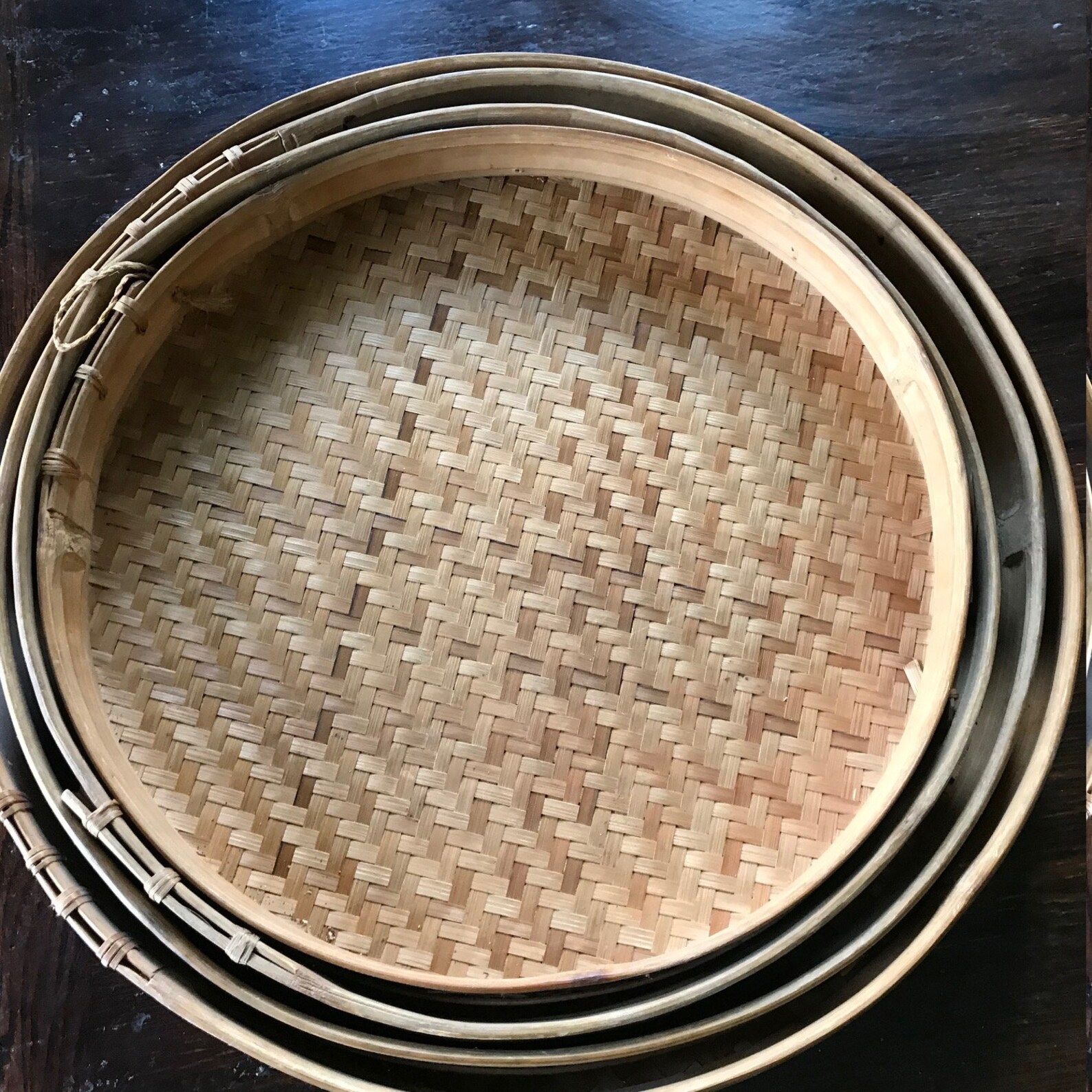 Set of 4 Stacking bamboo serving trays 15.5 Etsy