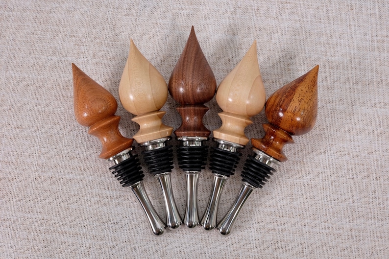 Wine Bottle Stoppers Handmade Wood Teardrops With Stainless Etsy