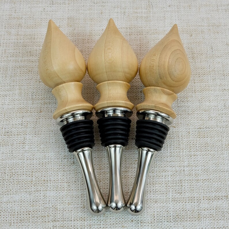 Wine Bottle Stoppers Handmade Wood Teardrops With Stainless Etsy