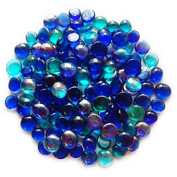 100 Shades of Blue Mix Glass Gems Stones, Mosaic Pebbles, Centerpiece Flat Marbles, Vase Fillers, cabochons