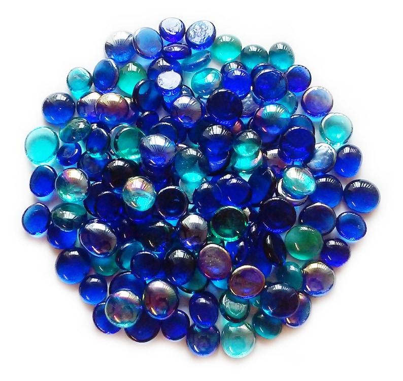 100 Shades of Blue Mix Glass Gems Stones, Mosaic Pebbles, Centerpiece ...