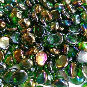 Large Flat Glass Marbles, Dark Green Transparent, Glass Gems