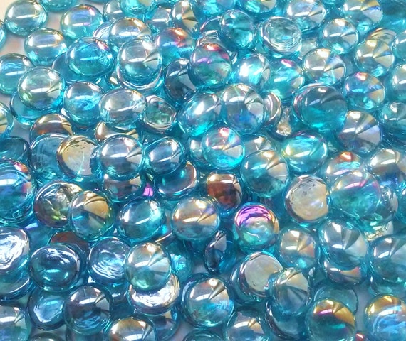 100 Light Blue Irid Small Glass Gems Stones, Mosaic Pebbles, Centerpiece  Flat Marbles, Vase Fillers, cabochons