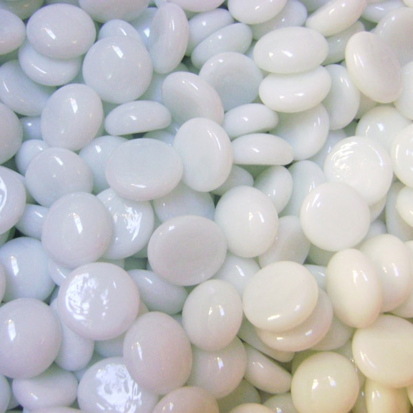 100 Opal White Small Glass Gems Stones, Mosaic Pebbles, Centerpiece Flat Marbles, Vase Fillers, cabochons