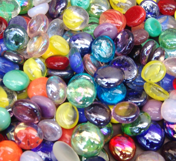 Creative Stuff Glass 100 Mixed Colors Glass Gems Stones, Mosaic Pebbles,  Centerpiece Flat Marbles, Vase Fillers, Cabochons 