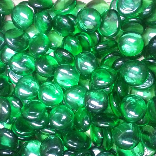 100 Green Glass Gems Stones, Mosaic Pebbles, Centerpiece Flat Marbles, Vase Fillers, cabochons