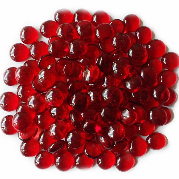 100 Scarlet Red Med Glass Gems Stones, Mosaic Pebbles, Centerpiece Flat Marbles, Vase Fillers, cabochons