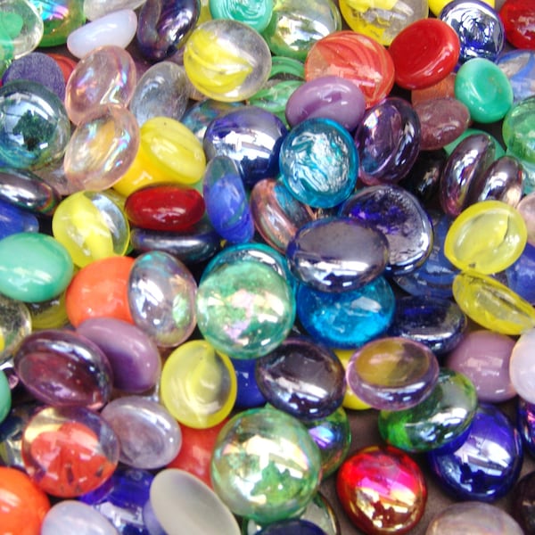25 Mixed Colors Glass Gems Stones, Mosaic Pebbles, Centerpiece Flat Marbles, Vase Fillers, cabochons