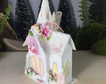 DIY Putz Church Glitter House Kit Paper Pattern Village Christmas Decoration