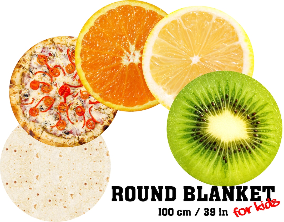 Round Blanket for Kids TWO SIDED, 100cm 39 in Fruit Pizza Tortilla