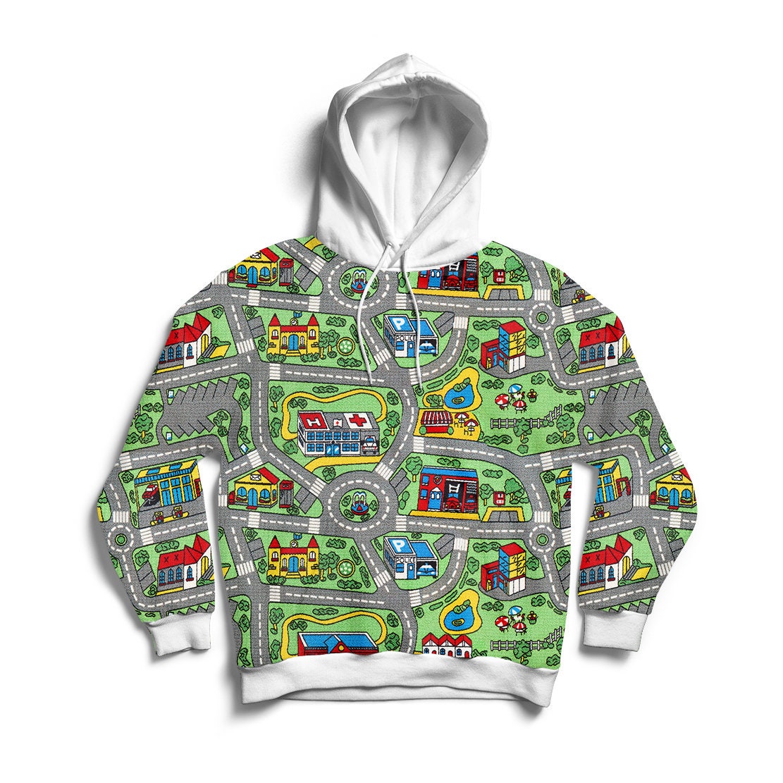 Track Carpet Nostalgia Play Rug Road Sweatshirt - Funny Roads Childhood Cars Playing 80s 90s Car Road Race Mat City