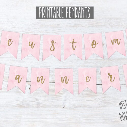 Printable Happy Birthday Banner / Pink and Gold / Instant - Etsy