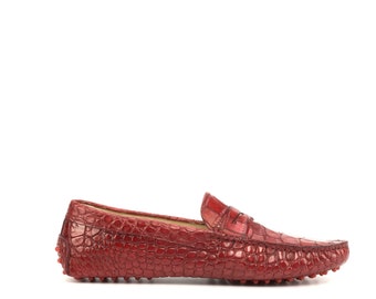 ShoeSwingers Red Crocodile Printed Leather Drivers