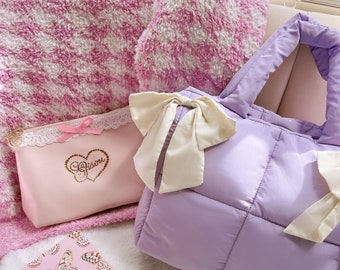 The Dream Puff Puffer Bow Tote | Lavender or Caramel  | Coquette Bag