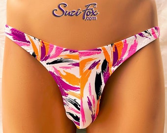 Size Large, Pouch Front, Wide Strap, T-back Thong in Hot Pink-purple Paint  Splashes Spandex by Suzi Fox 