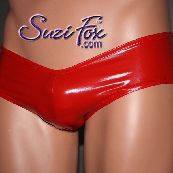 Men's 'V', Pouch Front, Hot Pants Bikini by Suzi Fox - shown in gloss pvc stretch vinyl coated spandex