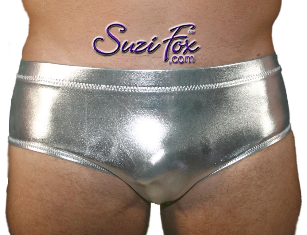 Men's Bikini Brief by Suzi Fox Shown in Metallic Foil Coated Spandex