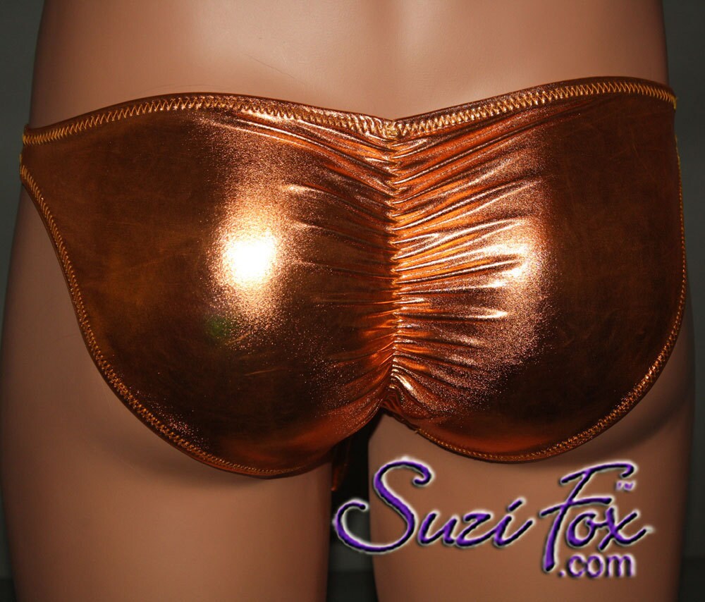 Men's Gathered Rear Brazilian Swimsuit with Seamed Pouch by Suzi Fox - shown in Metallic Foil coated Spandex