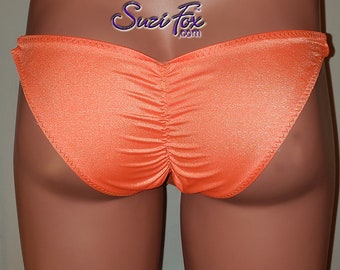 Men&#39;s Gathered rear Rio Bikini with Seamed Pouch by Suzi Fox - shown in Neon Orange Spandex
