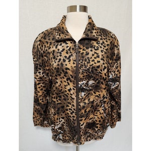 Womens 90s Vintage 100% Silk Bomber Jacket Leopard Print Size Small