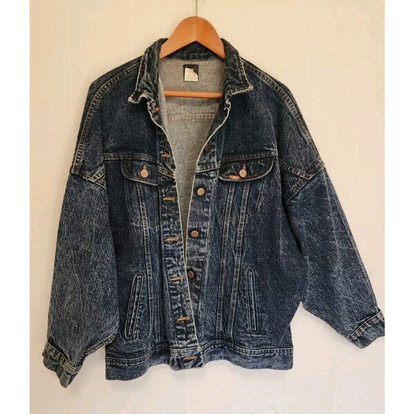 Vintage Lee Jean Jacket Mens Size Medium Trucker Denim 80s Stone Wash