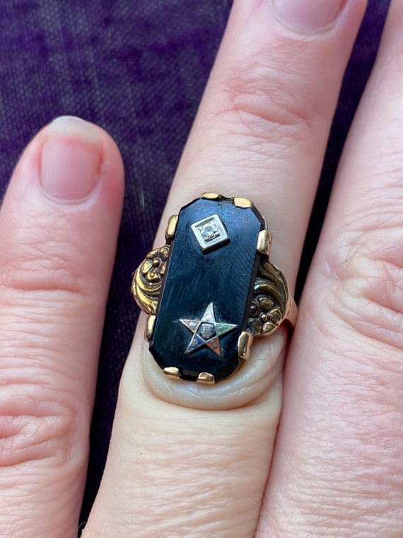 Vintage Onyx and Diamond Order of the Eastern Sta… - image 10