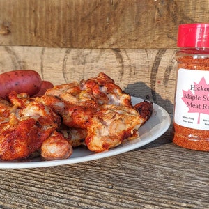 Hickory Maple Sugar Seasoning or Meat Rub in a 5.5oz Shaker Jar; made with pure maple sugar, small-batch, premium, unique, amazing flavor.