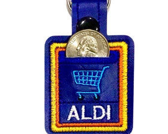 Aldi quarter holder Shopping cart keychain- key fob quarter keeper-Aldi Key Fob with Quarter holder-Embroidered Aldi cart-Shopping cart
