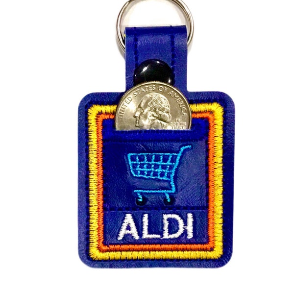 Aldi viertel Halter Einkaufswagen Schlüsselanhänger - Aldi Schlüsselanhänger mit Viertel Halter - Bestickter Aldi Warenkorb - Einkaufskorb