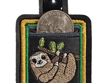 Aldi handmade sloth quarter holder keychain-Aldi cute Sloth key fob quarter keeper-Key Fob Quarter holder-Embroidered Key Fob-Shopping cart