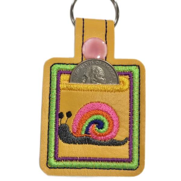 Quarter keeper for Aldi Shopping cart cute snail handmade rainbow color bright pink or yellow keychain-key fob for Aldi buggy Embroidered