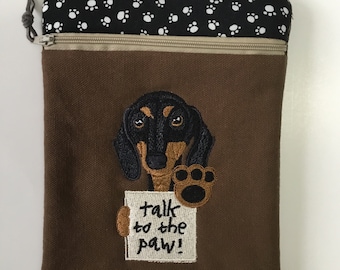 Embroidered Dachshund Cross Body Bag-Doxie lover Gift-Dachshund Shoulder bag-Weiner Dog small purse-Dachshund “Talk to the Paw”-Cute dog