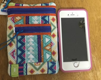 Wristlet small double zipper pouch / smart phone case.