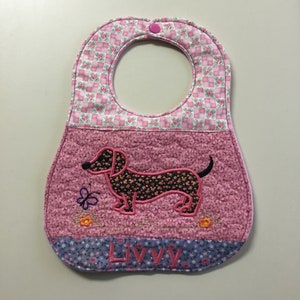 Personalized Dachshund Baby Bib: Handmade Embroidered Dog Applique