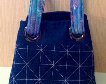 Blue quilted small tote, Tote bag, Cross body bag, Shoulder tote, Shoulder Bag,